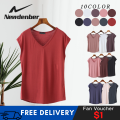 Newdenber Women Summer V-neck Sleeveless Shirt Bamboo Fiber Top Plain Cotton Ladies Slim T-shirt|,|