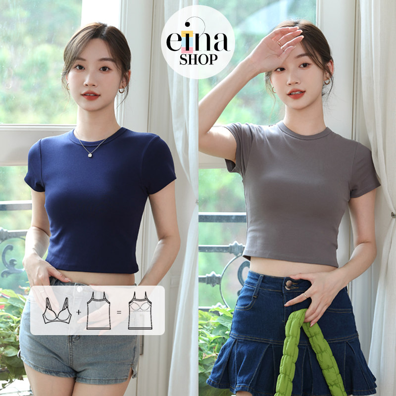 Einashop April Bra Padded Cropped T-shirt SG Ship|,|
