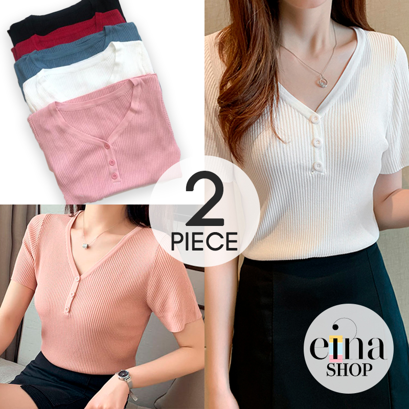 Einashop 2 Piece Bundle Belle V Neck Top|,|