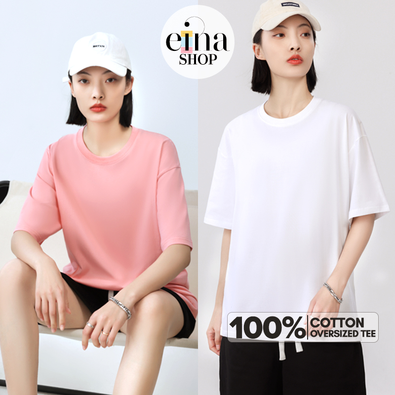 Einashop Jay Oversized Street Wear Plain Tee T-Shirt Women 100% Premium Cotton SG Ship|,|