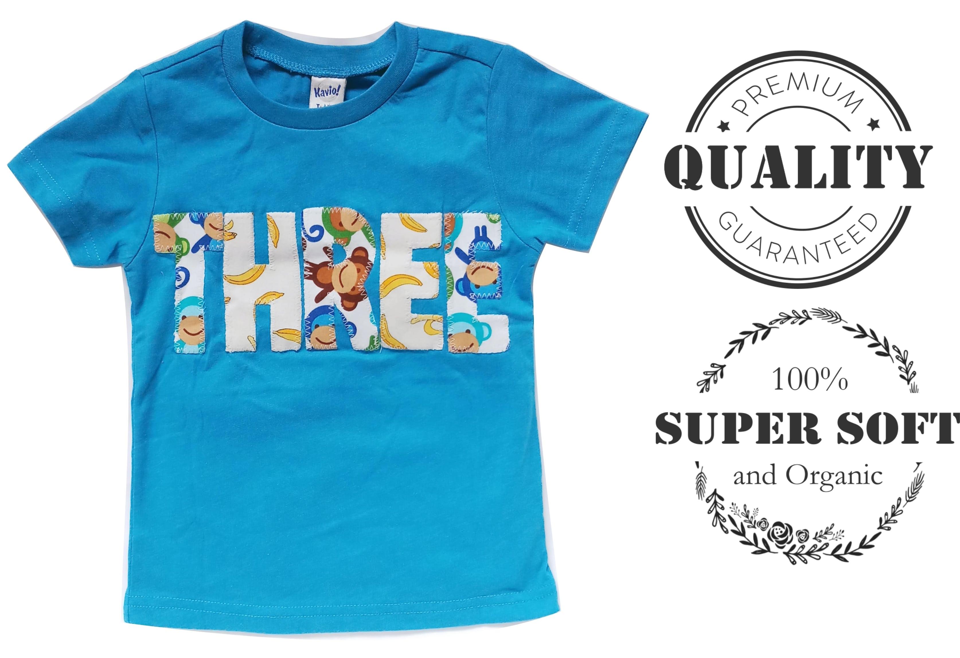 [ORGANIC, HANDSEWN FROM US] Eco-friendly Organic Boys Tee - Monkeys are Three - Baby Boy Toddler Cotton Shirt Top/ Soft Light/ Quality Premium|,|