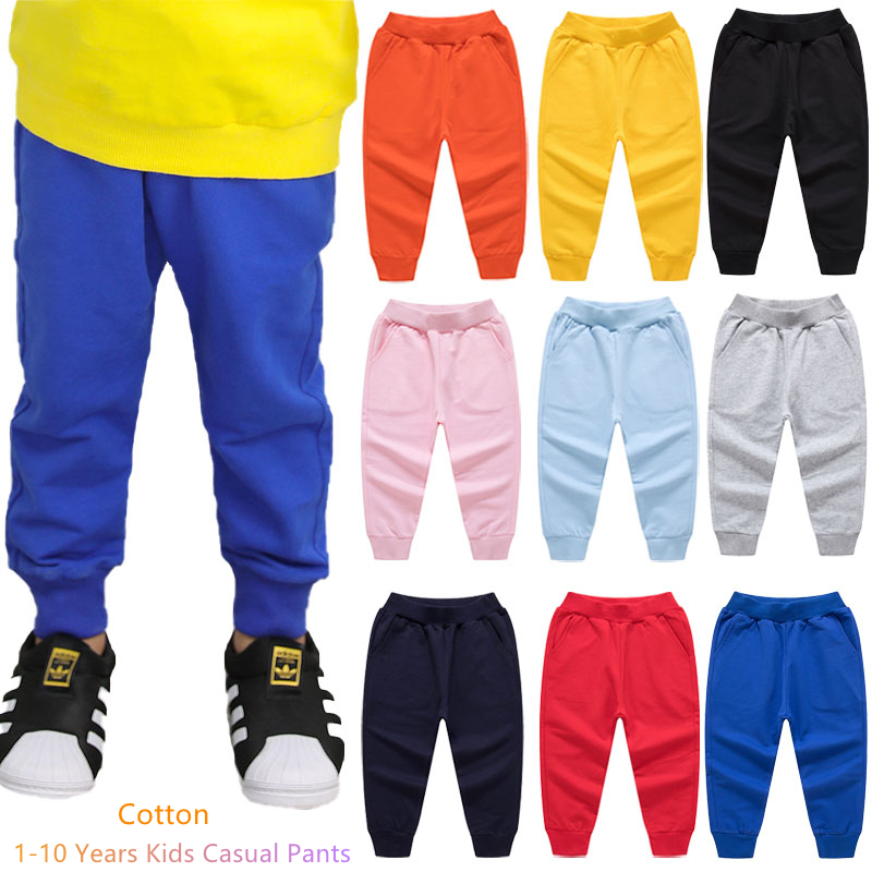 1-10 Years Kid&#x27;s Pure Color Cotton Long Trousers Korean Unisex Baby Boys Girls Casual Sports Pants Fashion Loose Bottoms|,|