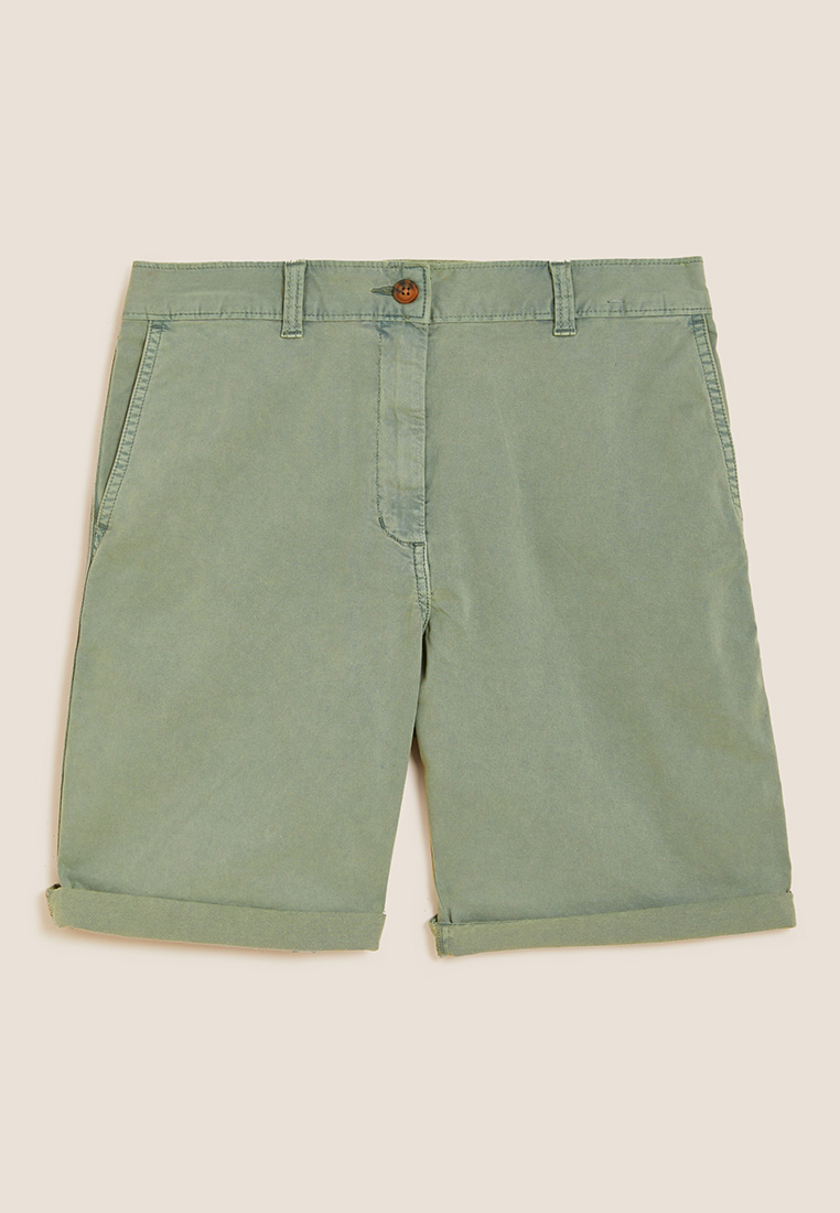 M&amp;S Cotton Rich High Waisted Chino Shorts|,|