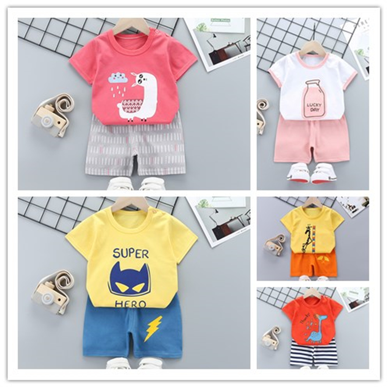 【baixilife】Baby Boys Clothes Set T-shirt and Pants Kids Boy Clothes Short-Sleeved Suit Pure Cotton Girls Clothes|,|