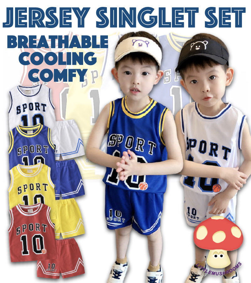 + LITTLE MUSHROOMS + BOYS KIDS JERSEY SINGLET SET SUIT | BREATHABLE COOLING DRI FIT SPORTS WEAR ||,|