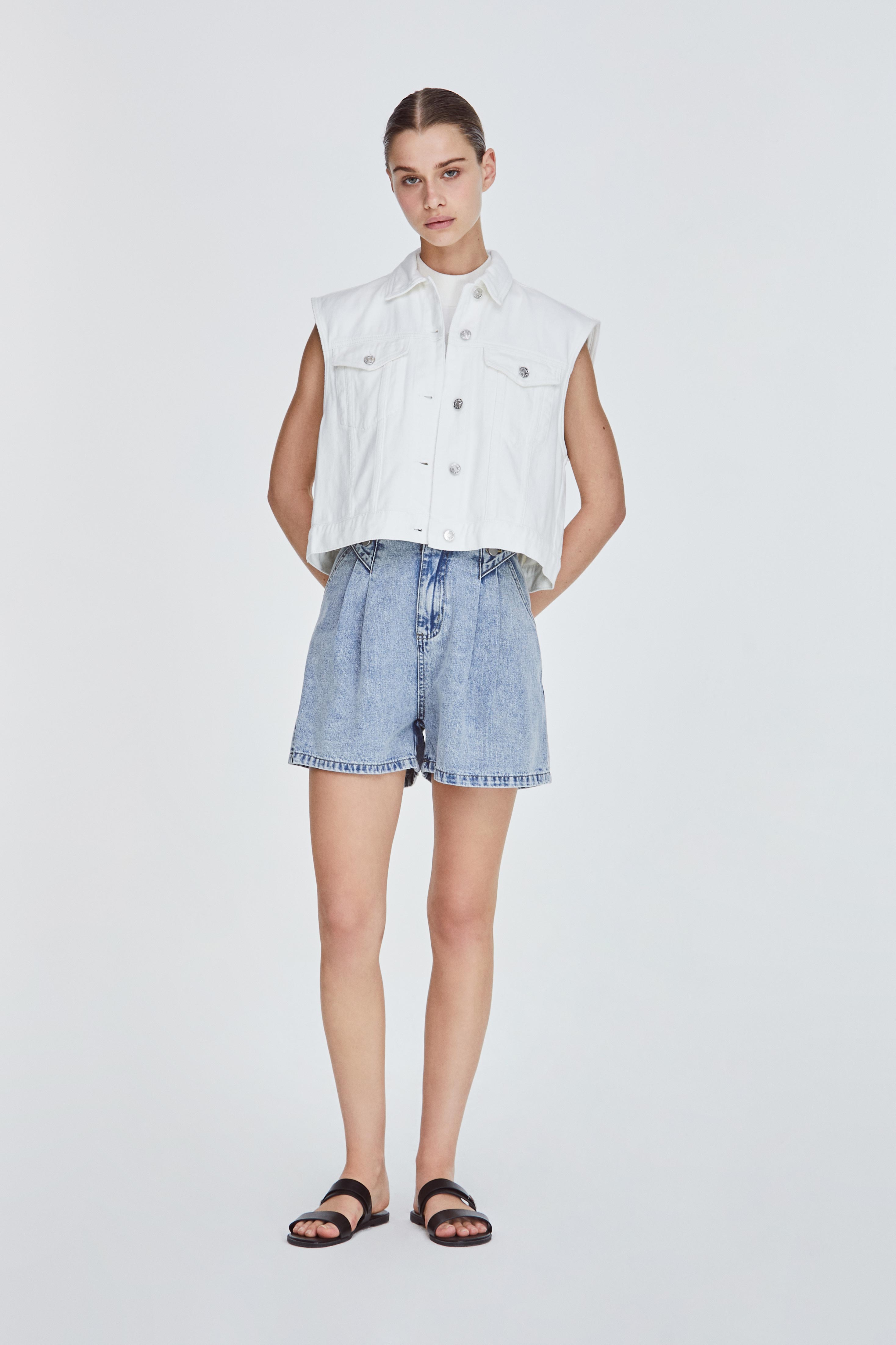 LALU Collared Denim Vest|,|