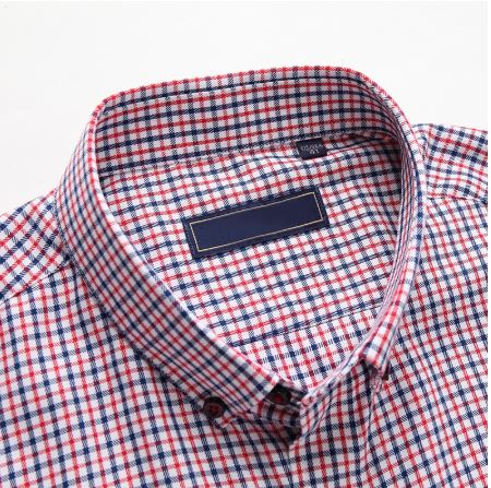 Prima Apparel PG041 Men Short-sleeved Mini Check Red Blue Shirt Cotton Tapered No Pocket Work Business Interview Formal Corporate|,|