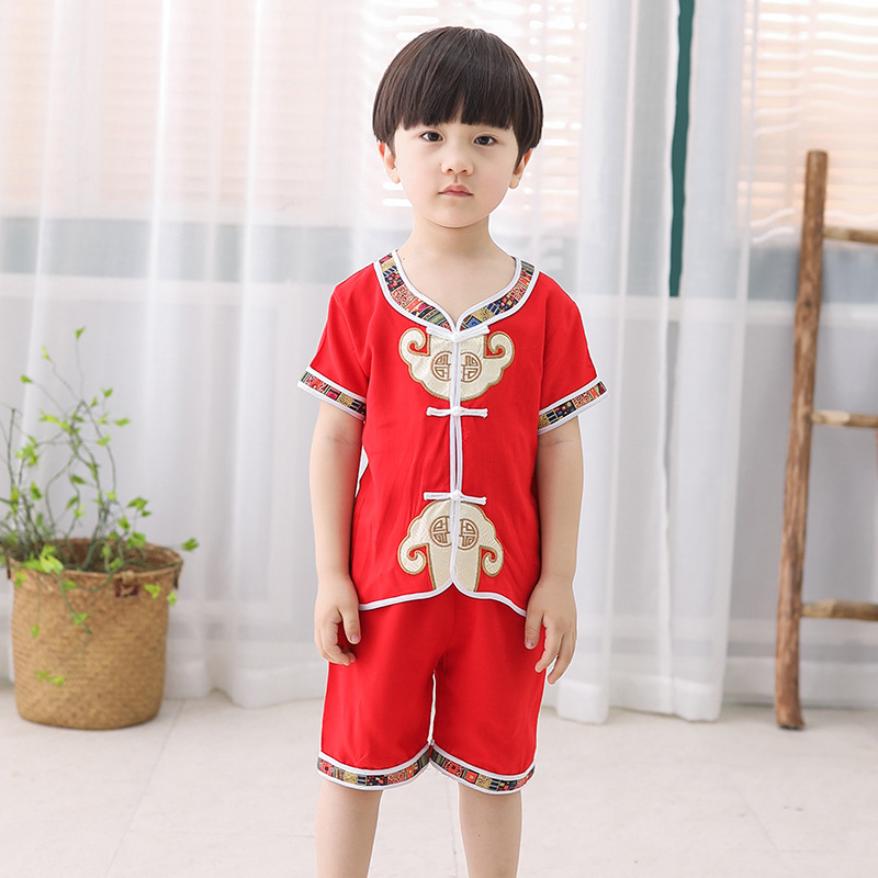 【baixilife】Children&#x27;s Traditional Costume Tang Style Boy Suit Chinese Style Baby&#x27;s Short Sleeve Children&#x27;s Suit|,|