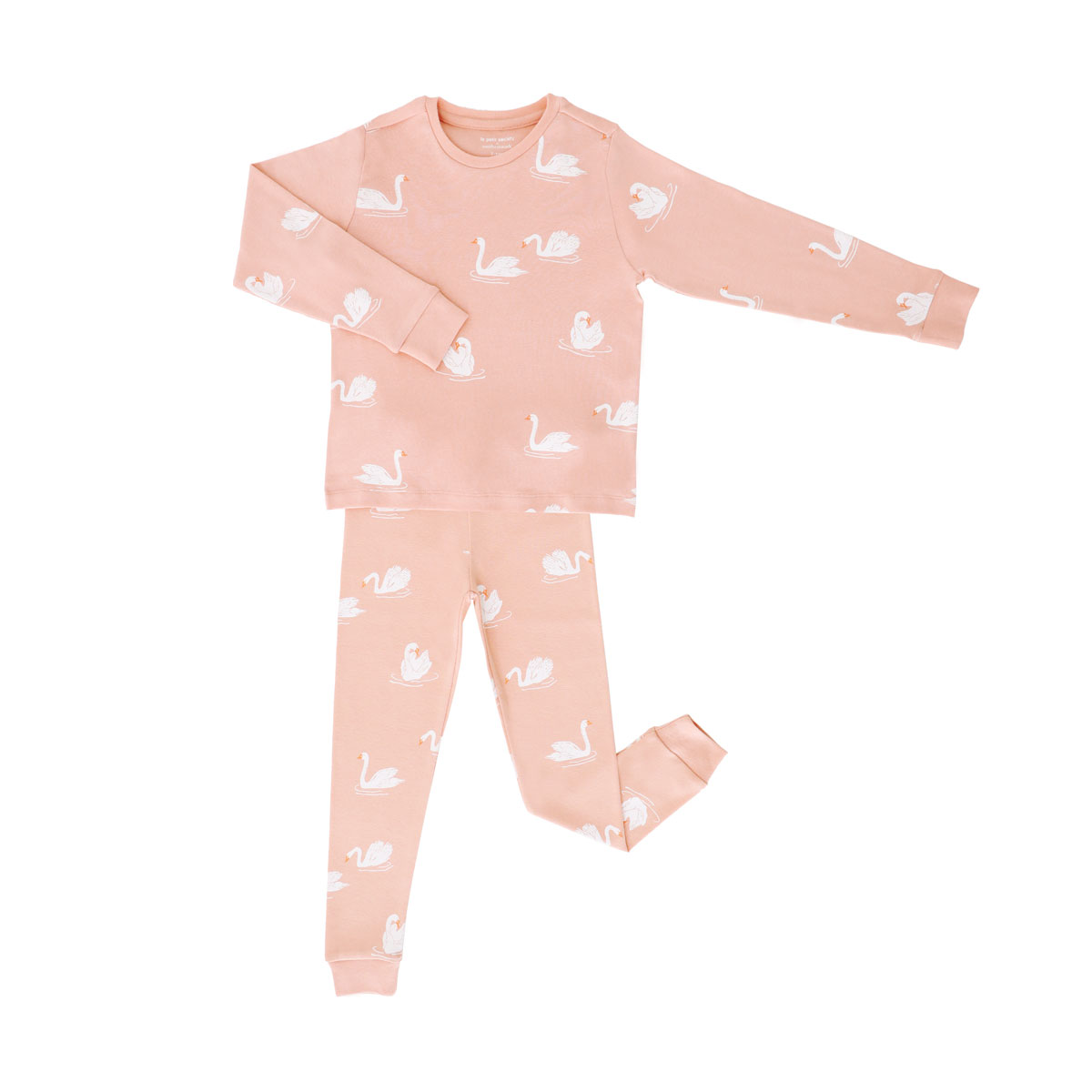 [8 Sizes] Motherswork x Le Petit Society Kids Unisex Soft Organic Cotton Long Sleeve Pyjamas Set (Shirt + Pants) 2Y+ - Peach Swan Print | pyjamas for kids girls / kids pyjamas boys / baby pyjamas set 