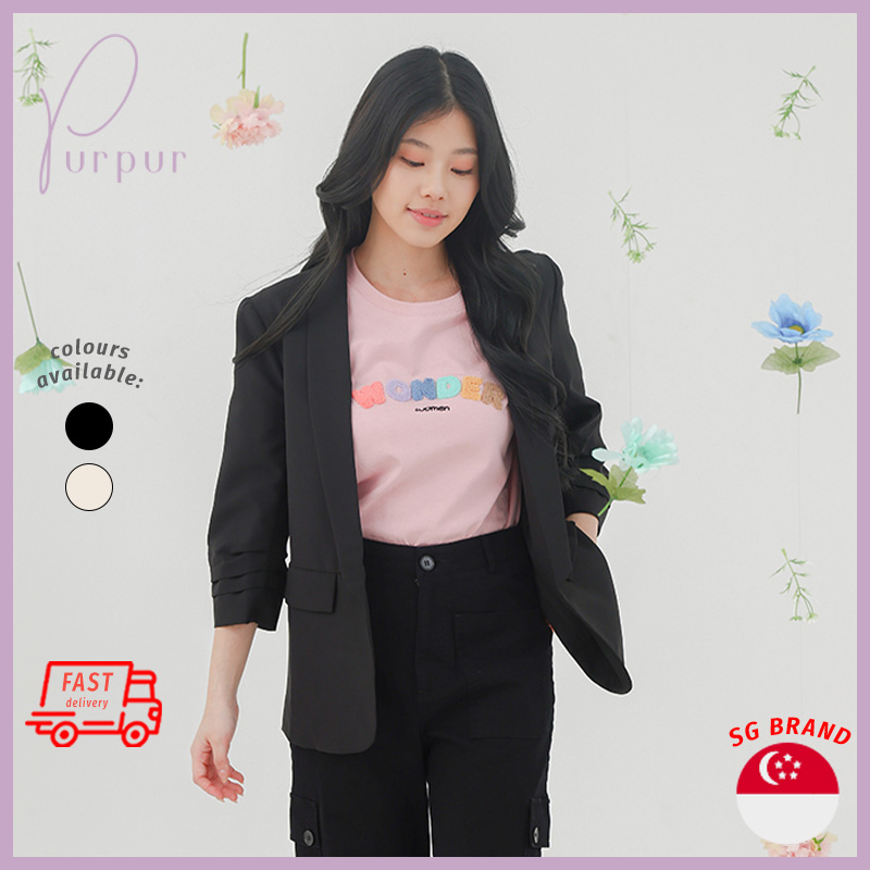 Purpur Women Outerwear Blazer Adelia Long Sleeve Pleated Blazer Black|,|