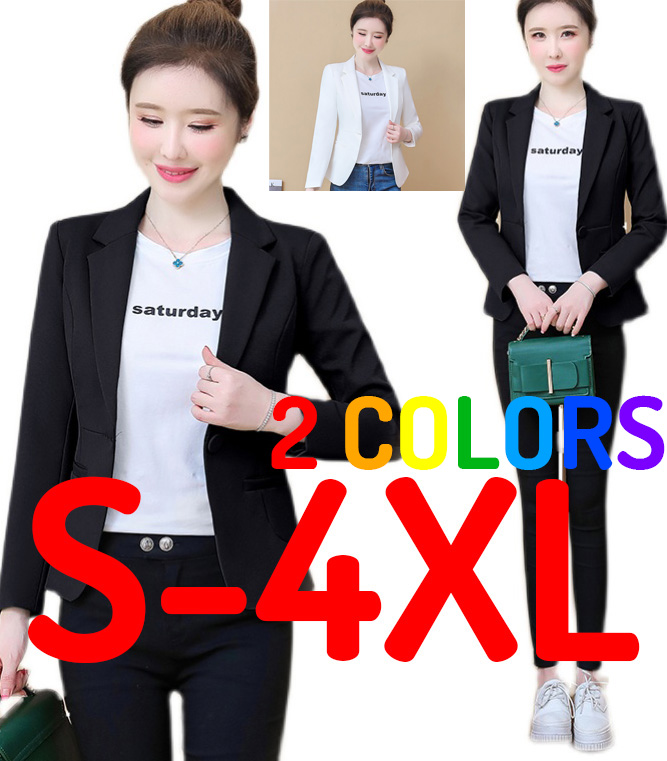 [READY STOCK] Women Formal Office Business Working Plus Size Long Sleeve Blazer Coat Outerwear Jacket Black White Size S - 4XL|,|