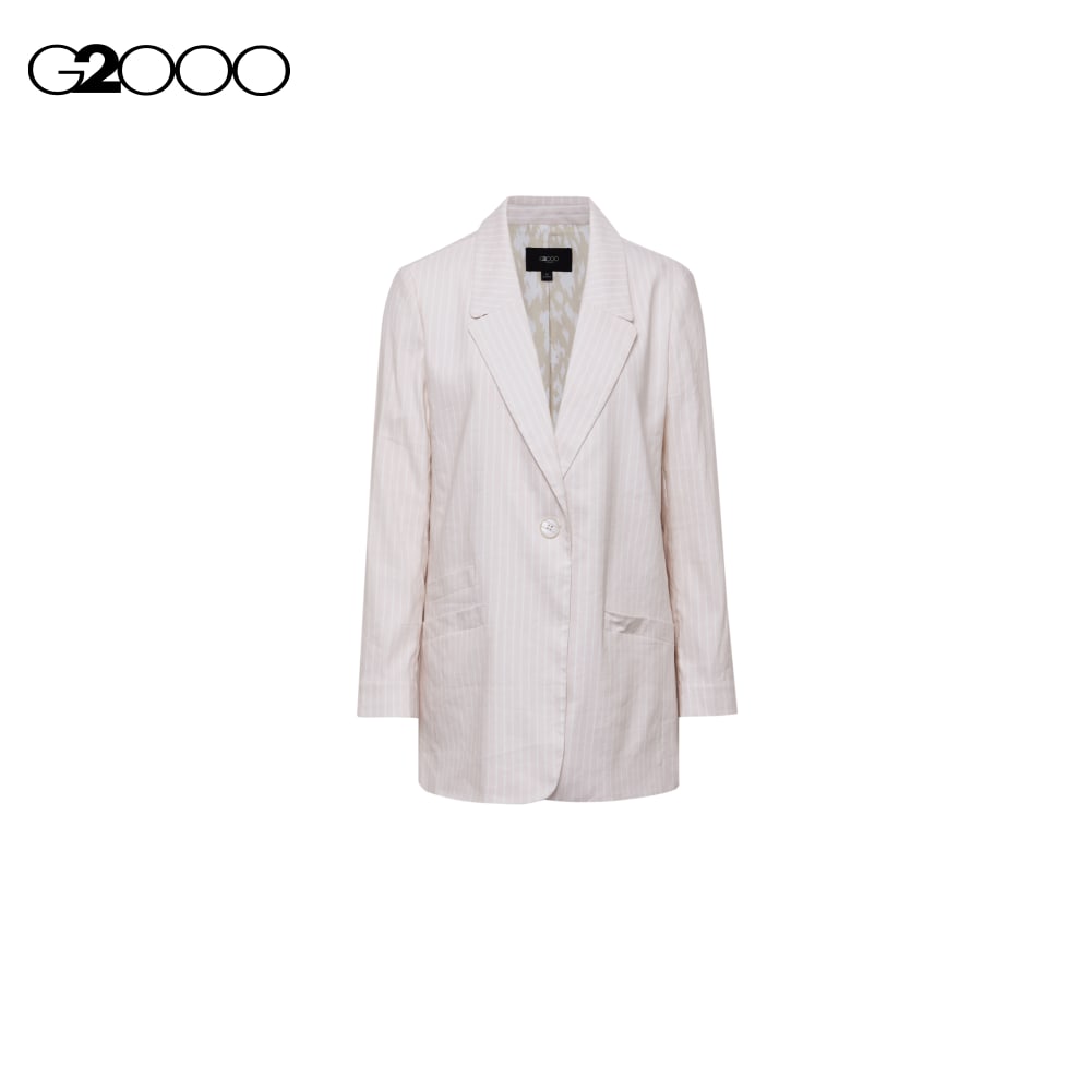 G2000 Danielle Boyfriend Fit Linen Stripe Blazer|,|