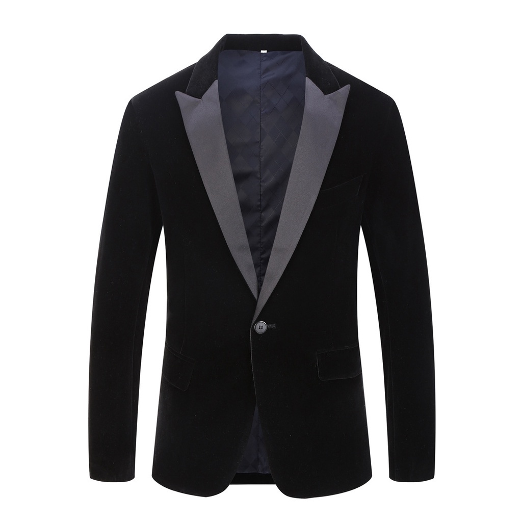 SG STOCK Men&#x27;s Fashion  Velvet Groom Tuxedo Slim Fit Wedding Party Dress Business Casual Suit Jacket Banquet Single Blazers Coat|,|