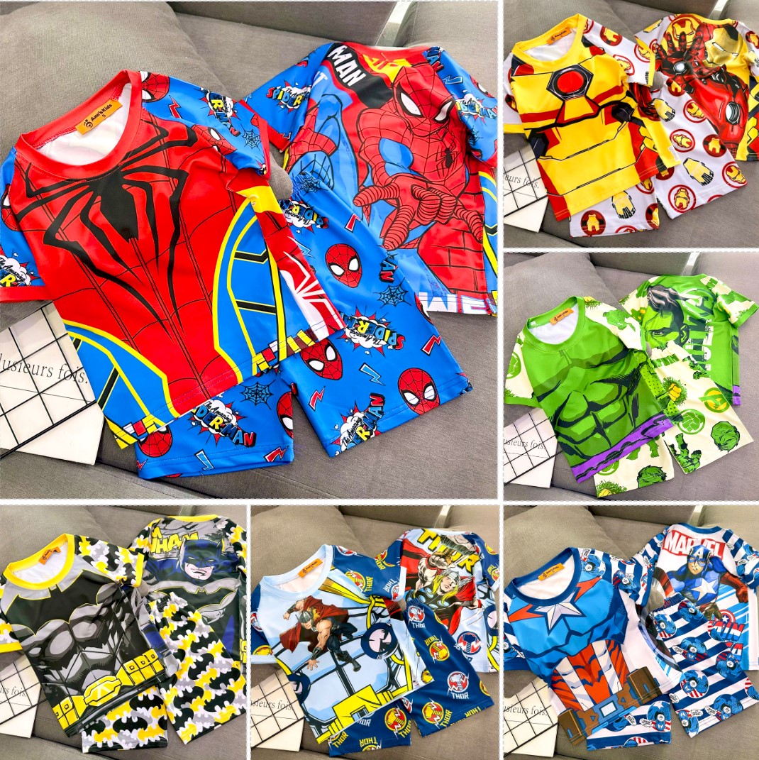 [SG LOCAL SELLER] Ann&#x27;s Kids Dri Fit Superhero 2pc set, Double Sided (2-7yrs) Spiderman, Hulk, Ironman (In Stock)|,|