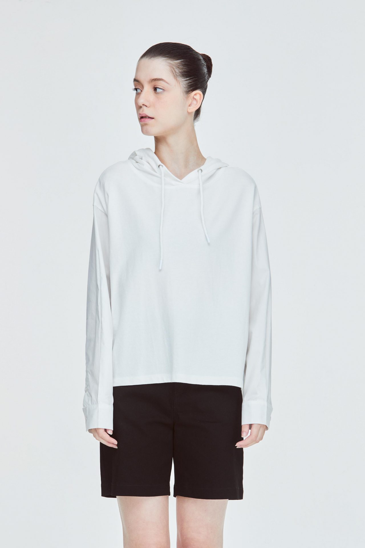 LALU Contrasting Fabric Hooded Sweater|,|