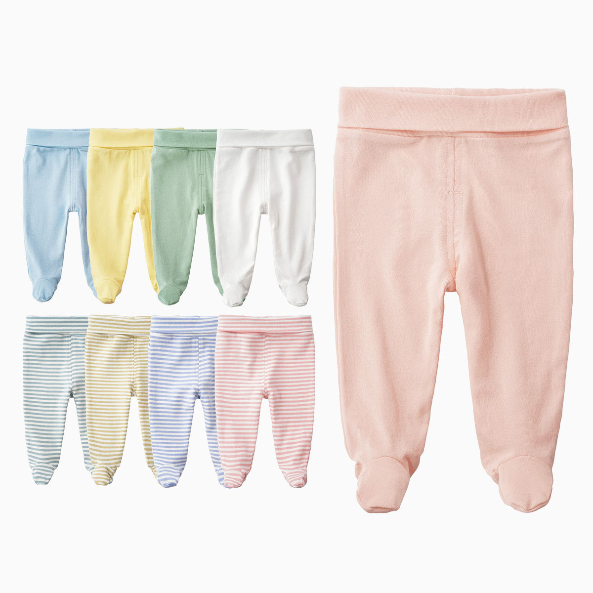 Newborn Baby Pants 100% Cotton High-waist Design Color Solid Stripe Stocking Trousers Bottoms Pants For Baby Boys Girls|,|