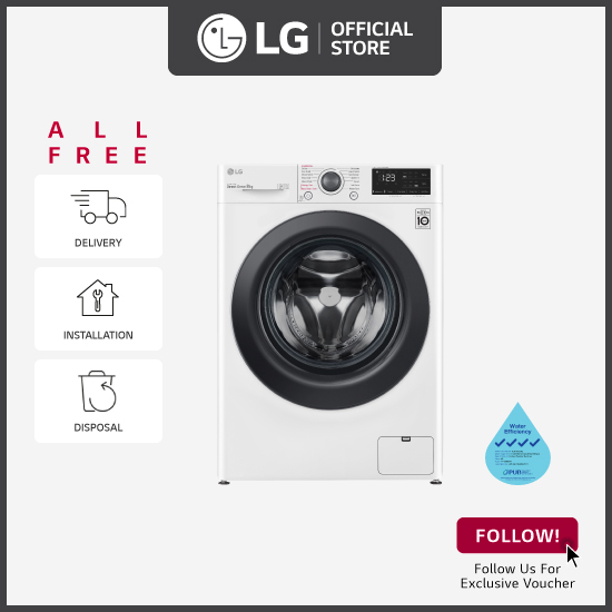 [Bulky] LG FV1208S5W AI DD™ Front Load Washing Machine 8kg white + Free Delivery + Free Installation + Free Disposal|,|