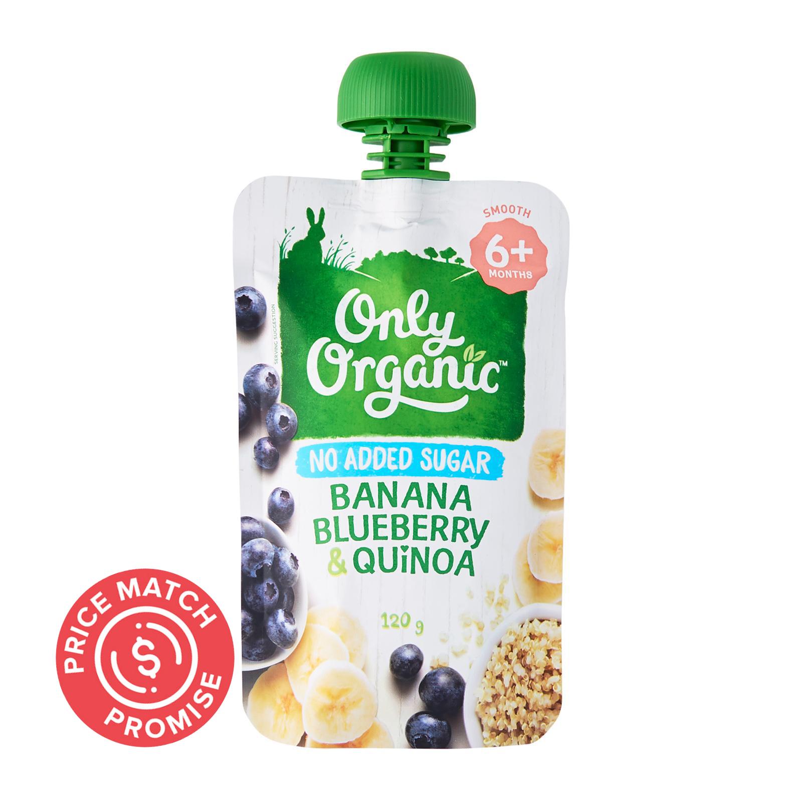 Only Organic Banana Blueberry &amp; Quinoa Pouch 120G - Second Foods For Babies - From 6 Months Jar|,|