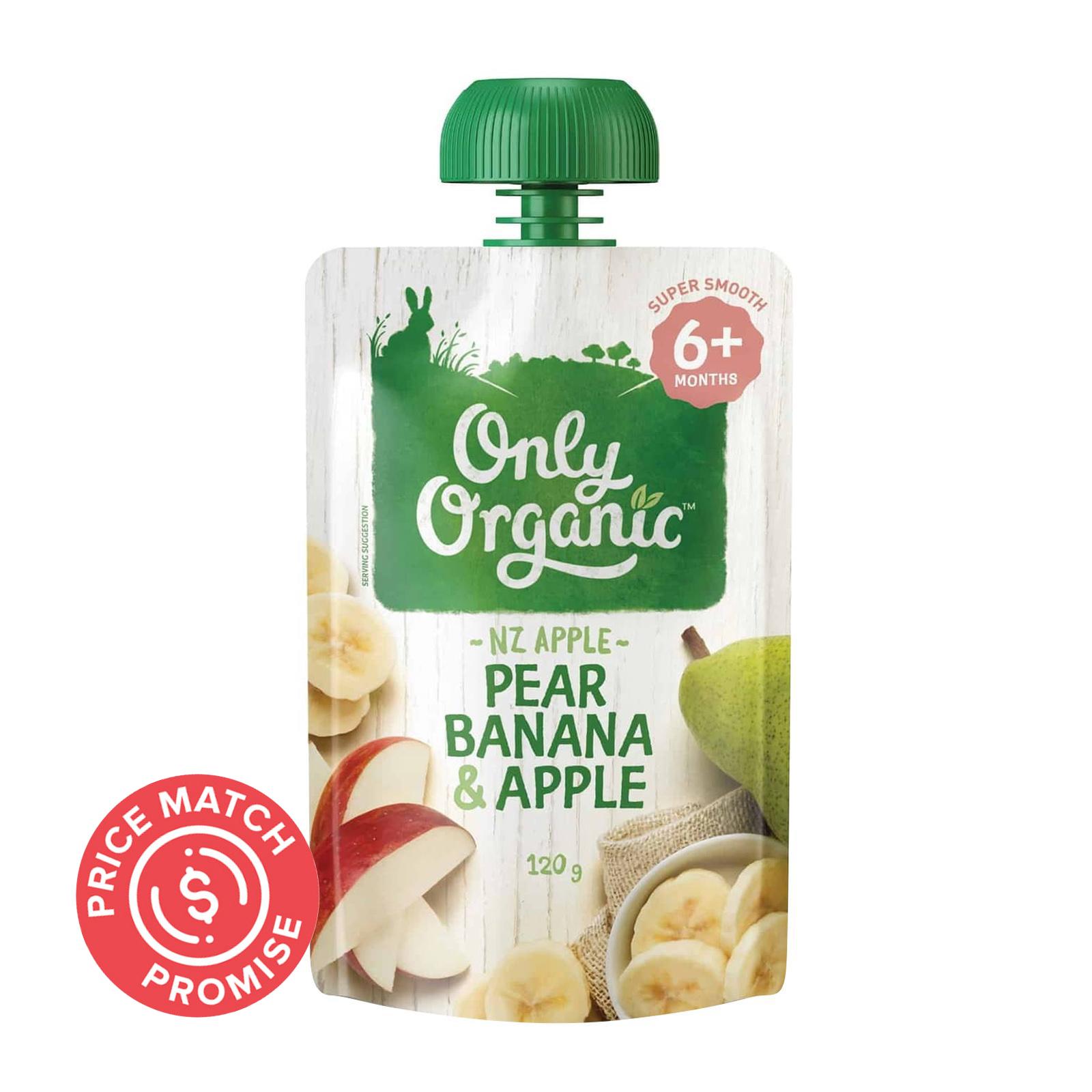 Only Organic Pear Banana &amp; Apple Pouch 120G - Second Foods For Babies - From 6 Months Jar|,|