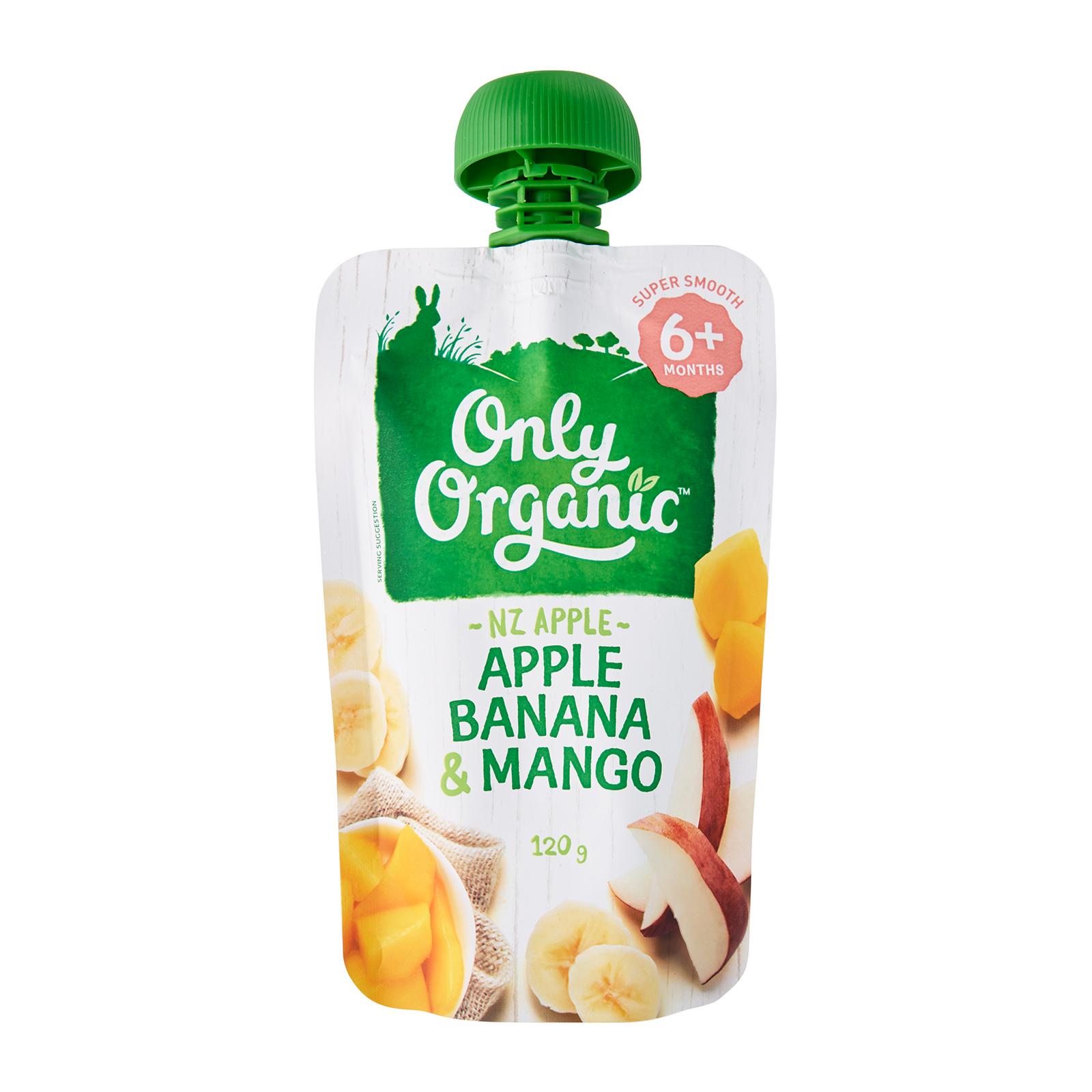 Only Organic Apple Banana &amp; Mango Pouch 120G - Second Foods For Babies - From 6 Months Jar|,|