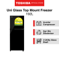 [Bulky] Toshiba GR-A25SU(UK) Black UNI Glass Top Mount Freezer Refrigerator, 192L, Energy Rating 2 Ticks|,|