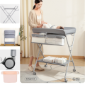 Baby Diaper Changing Table with wheels ?Foldable+4highs adjustable? Clothes Changing/Massage/ Shower/Reduce Back Pain|,|