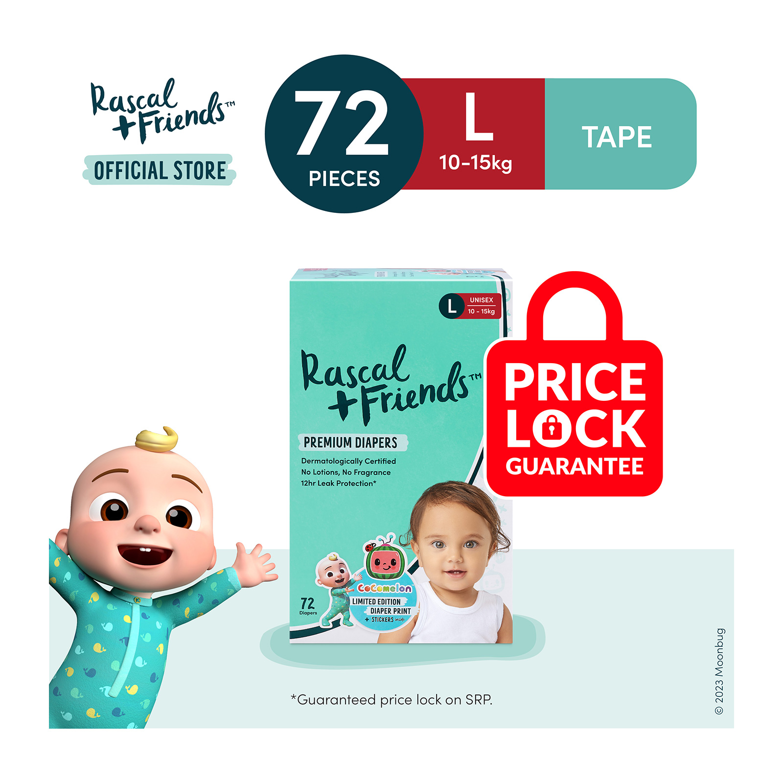 Rascal + Friends Cocomelon Tape Diapers - L|,|