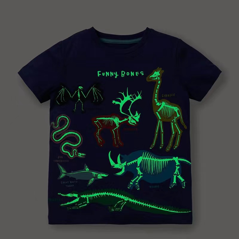 [SG]100% Cotton Baby Boys T-shirt Toddler Luminous Glow In Dark t-shirt T-shirts Kids Boys Tee Dark Blue Dinosaur 2|,|