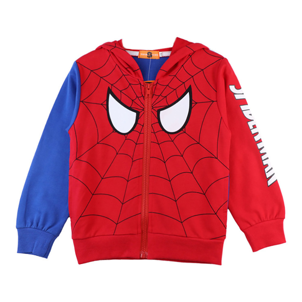 Boys Jackets Coats for Kids Cartoon Spidermans Print Zipper Long Sleeve Cotton Hooded Sweater Boy Coat Jacket Autumn Winter|,|