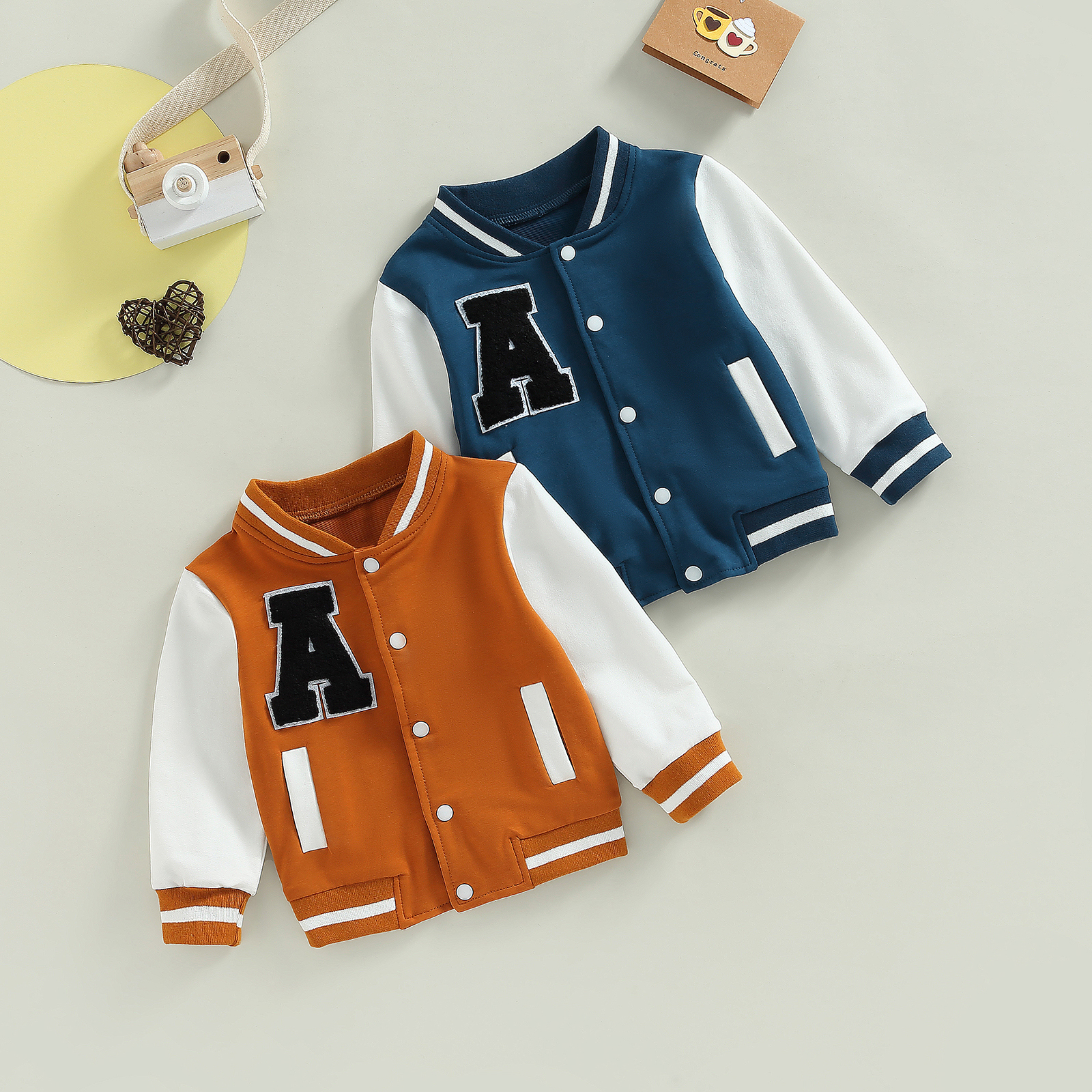 【Forever CY Baby】Kids Boys Girls Baseball Jackets Toddler Letter Pattern Contrast Color Long Sleeve Buttons Front Coat Autumn Winter Outerwear|,|