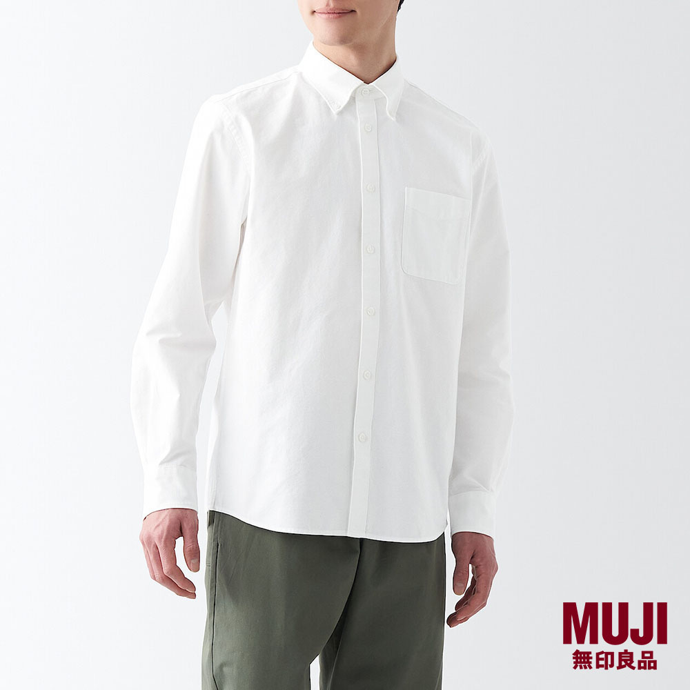 MUJI Mens Washed Oxford Button Down Shirt|,|