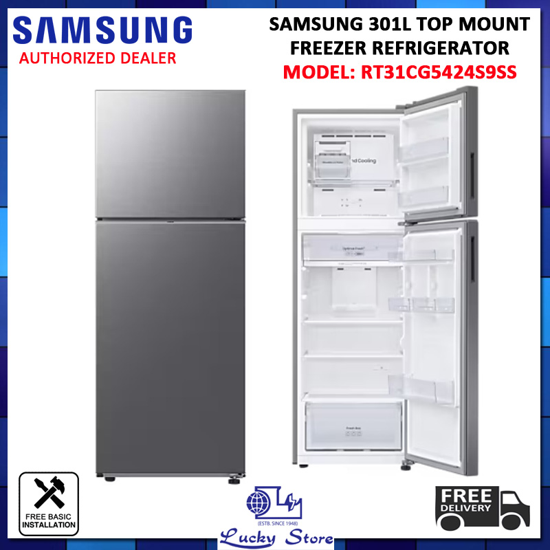 (BULKY) SAMSUNG RT31CG5424S9SS 301L TOP MOUNT FREEZER REFRIGERATOR, 3 TICKS, DEODORISING FILTER,SPACEMAX™,FREE DELIVERY|,|
