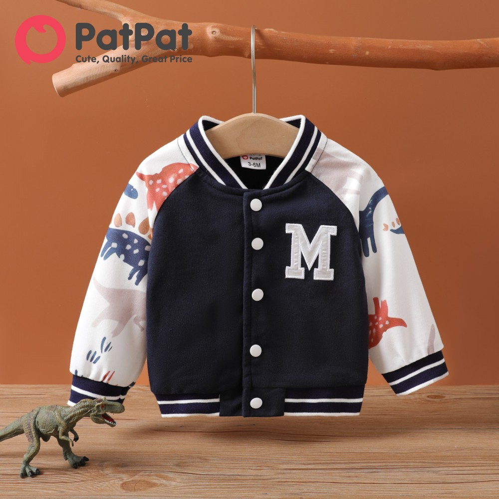 PatPat 2pcs Oversized Long Sleeve Coat Stylish Dinosaur Sporty Jacket for Baby Boy|,|
