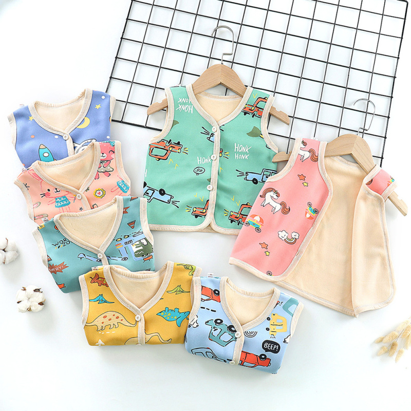 Baby Velvet Vest Cartoon Printing Multi-color Thickened Warm Single-breasted Cardigan Waistcoat|,|