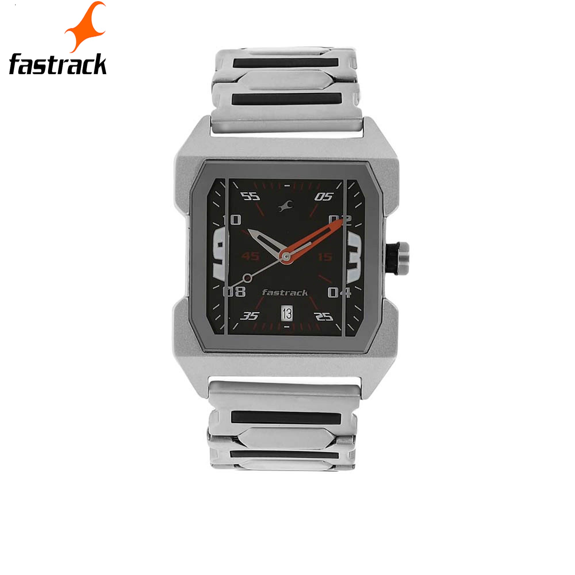 Fastrack Black Dial Silver Stainless Steel Strap Analog Watch For Men&#x27;s 1474SM02|,|