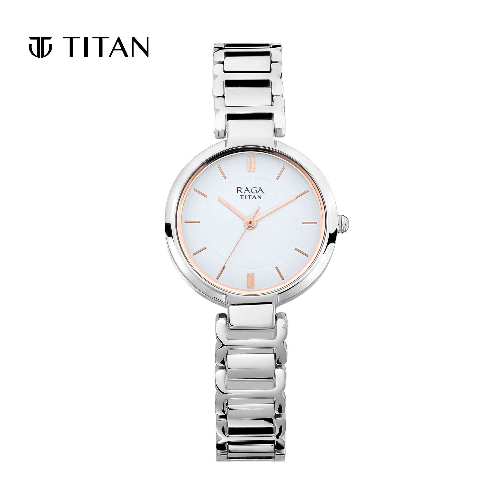 Titan Raga White Dial With Silver Metal Strap Women&#x27;s Watch 2608SM01|,|