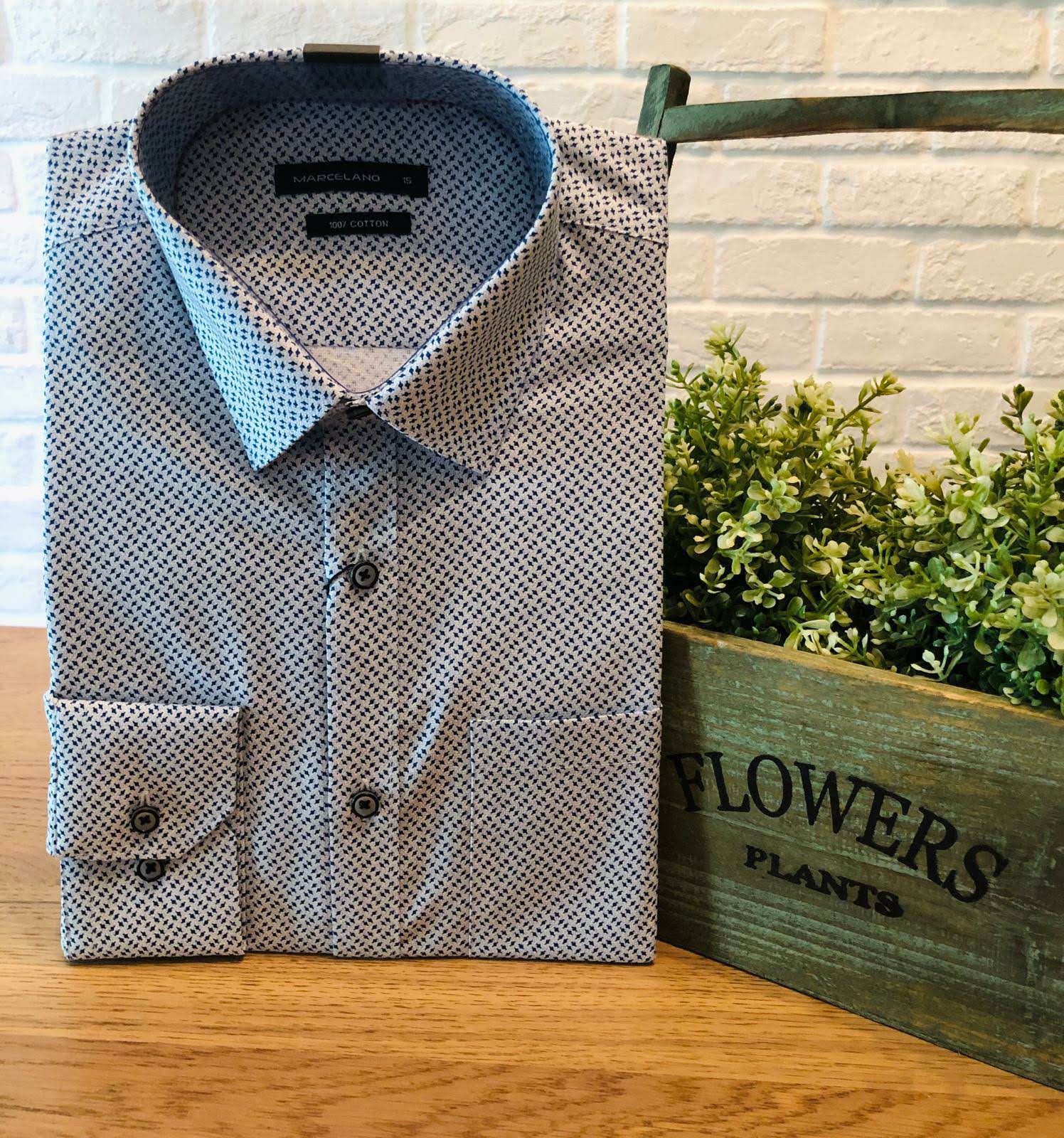 MARCELANO Men Printed Sateen Shirt Slim Fit Long Sleeve Casual Wear|,|