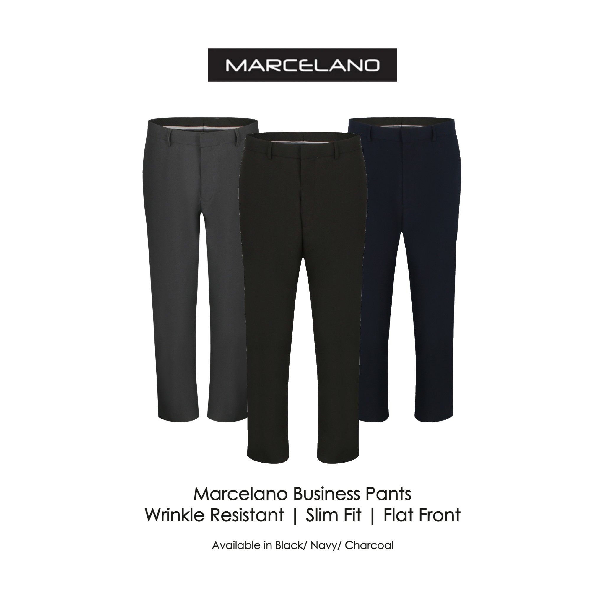 MARCELANO Men Slim Fit Flat Front Business Pants|,|