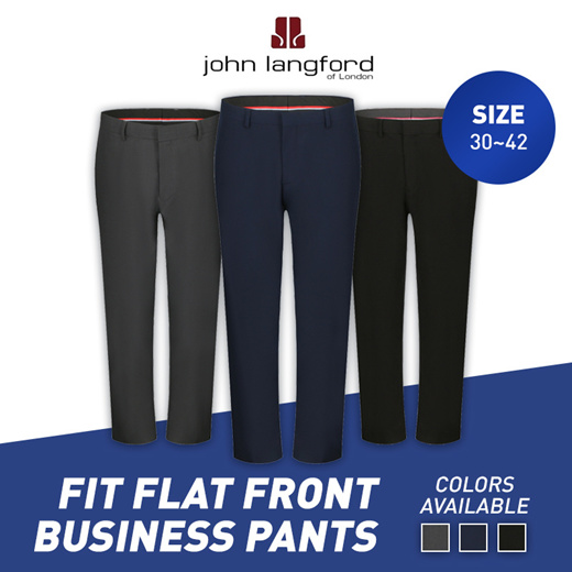 john langford Men Modern Fit Flat Front Business Pants|,|