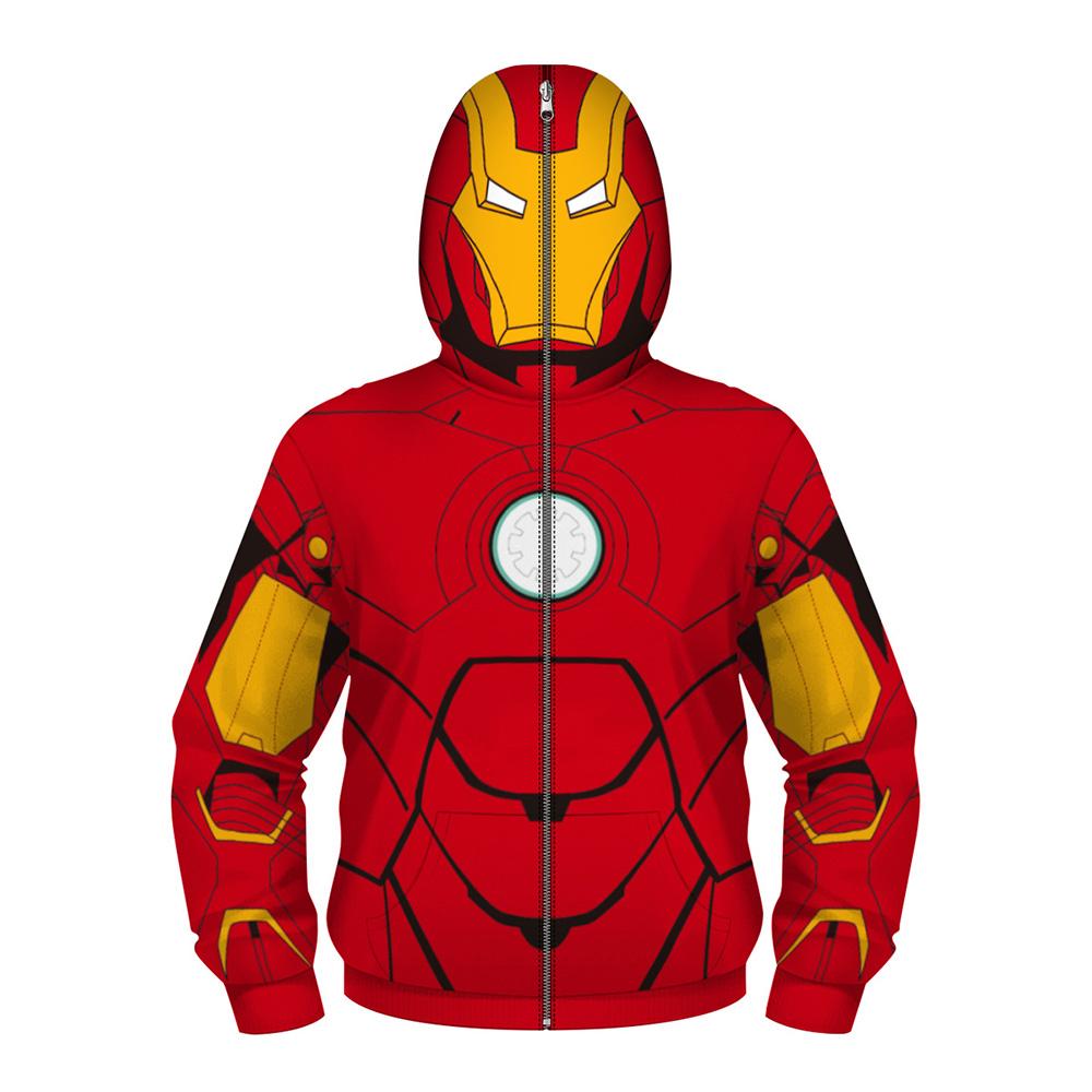 Kids Boy Fashion Cartoon Ironman Cosplay Zipper Masked Jacket Long Sleeve Hoodies Jackets Sport Children Clothes|,|