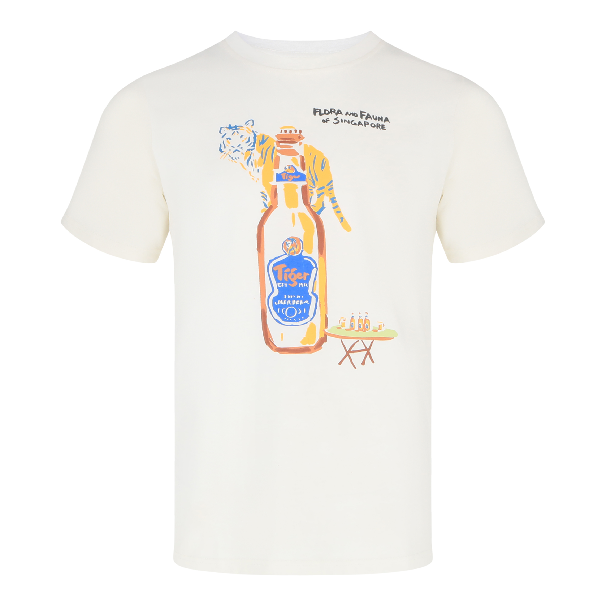 Tiger Beer and the Malayan Tiger (KS05) Short sleeved 100% Cotton T shirt Unisex Men Women, Singapore Souvenir Local Gift|,|